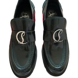 Christian Louboutin Green Patent Loafers with Silver Accent